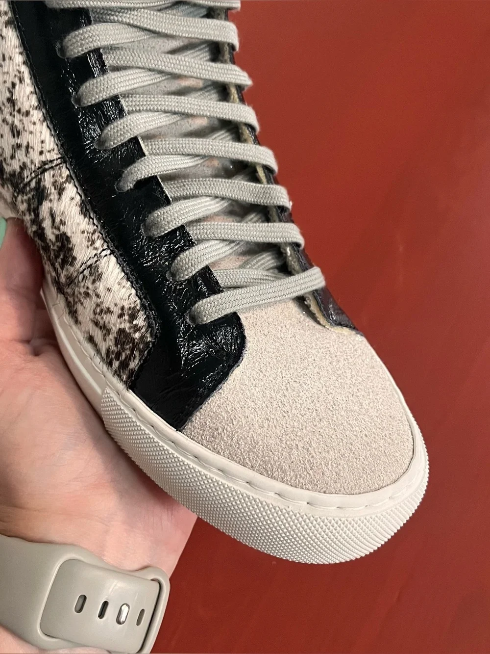 P448 Cow Softy Calf Hair High Top Sneakers Women's Size 41 Streetwear Western